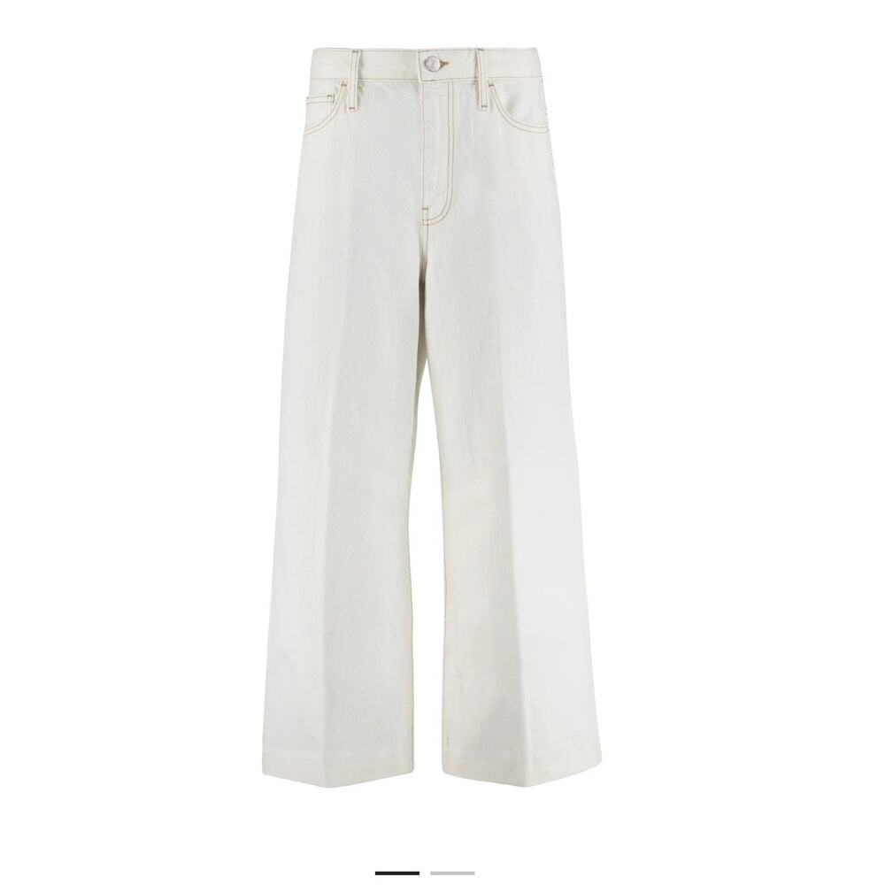 Frame High-Rise Wide Crop Jeans White Ecru Size 31 Women Luxury Denim